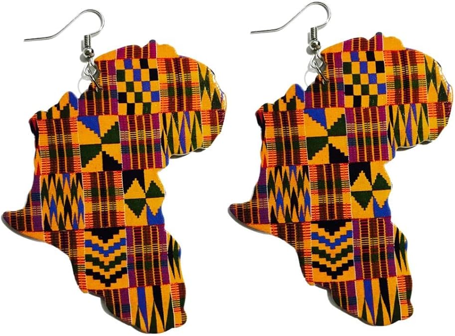Africa Map Earrings (Multi-Color) (Large)
