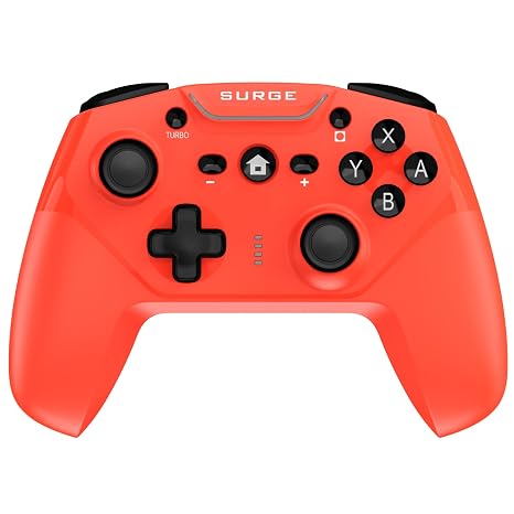 Wireless Pro Controller for Nintendo Switch - Surge SwitchPad Neon Red Controller for Switch, OLED & Lite, Pro Features, 4 Programmable Buttons, Motion Controls, Rumble Feedback, Android Compatible