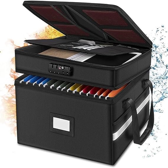Document Box Fireproof Waterproof Fireproof Document Box 7 Compartments and Lock Documentation Box (39.5 x 31 x 32.5 cm) Foldable for Storing Important Work Papers Certificates Invoices