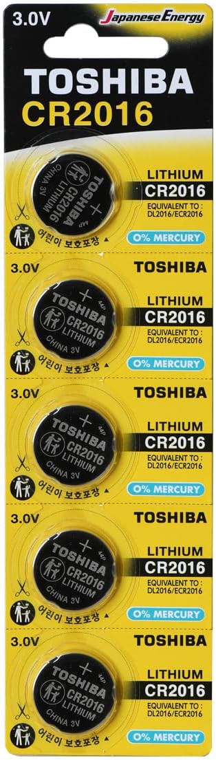 Toshiba CR2016 3 Volt Lithium Coin Battery (5 Batteries)