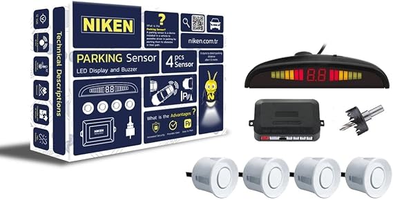 Niken Park Sensörü, 4 Sensörlü, LED Ekranlı,Ses İkazlı Beyaz