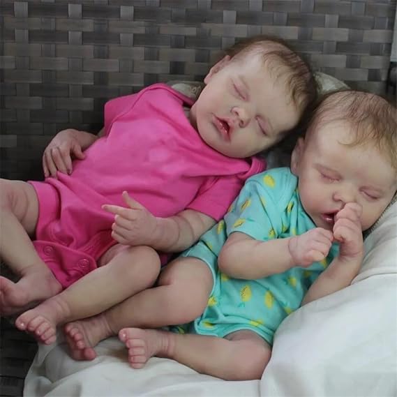 Reborn Dolls Twins Cheap 18 Inch Real Looking Newborn Baby Dolls Full Body Silicone Realistic Baby Dolls Real Life Babies Girl that Look Real Lifelike Babies Birthday Gifts Set for Kids