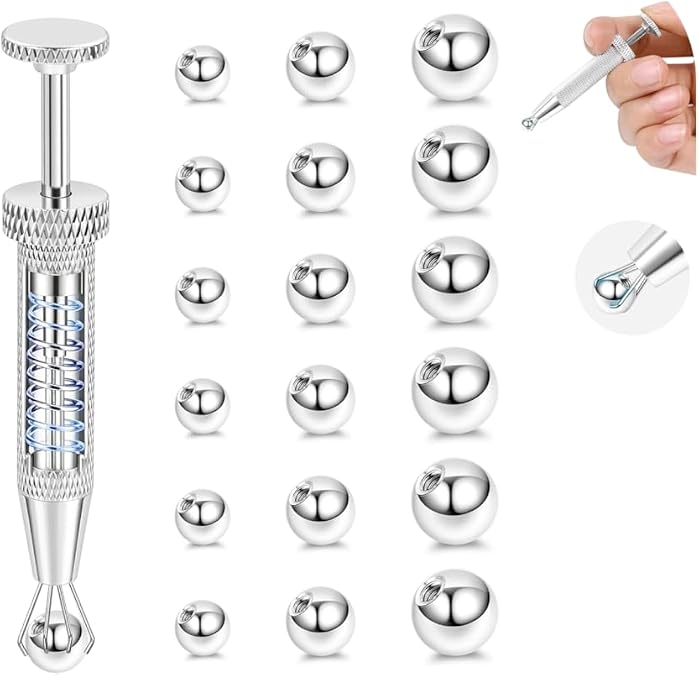 20PCS Piercing Taper Ball Grabber Tool for Jewelry Replacement 14G 16G 18G 20G Stainless Steel Flat Back Earrings Applicator Tool Push Pin Internal Threaded External Threaded Assistant Body Piercing Kit