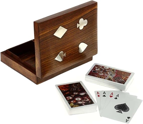 Double Deck Playing Card Holder Box Tray Case Wood - Playing Cards Storage Box Case - Gifts for Men | Seniors | Women Birthday