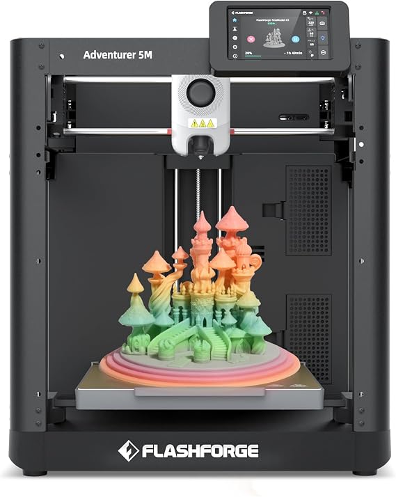 Flashforge Adventurer 5M 3D Printer for Beginners, 600mm/s High Speed Printing, Direct Drive 280°C, Auto Leveling, 8.7" x 8.75" x 8.7" PEI Build Plate - Ideal for Home, School, and Manufacturer