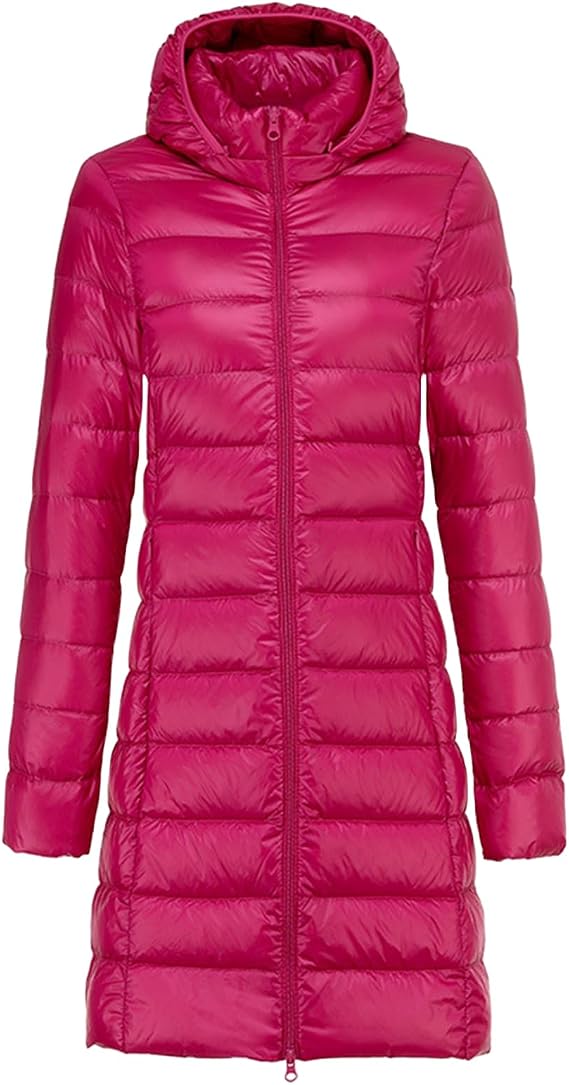 Long Puffer Coat Women Warm Lightweight Down Jacket Ultralight Warm Quilted Puffer Coat with Hood Parka Maxi Outwear