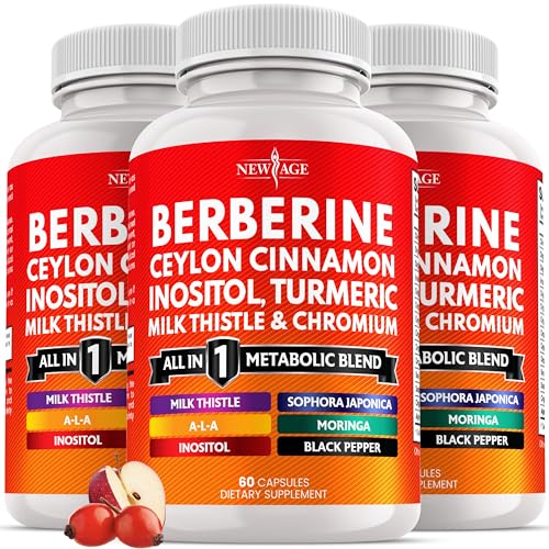 Berberine and Ceylon Cinnamon Supplement - Bitter Melon, Glucomannan, Gymnema Sylvestre, Chromium, Moringa, Milk Thistle, Turmeric, Inositol Pills - 180 Count