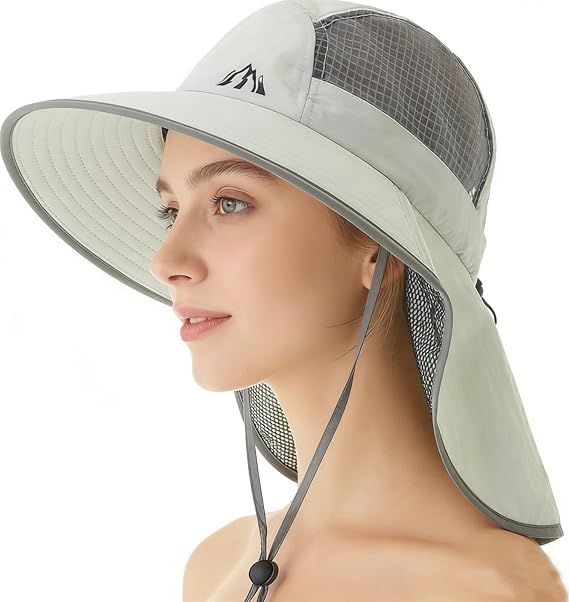 LMLALML Womens Sun Hats Hiking Fishinghat Wide Brim UPF 50+ UV Protection Gardening Hats with Large Neck Flap