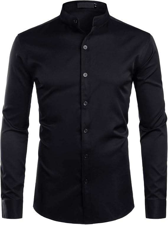 ZEROYAA Mens Hipster Solid Slim Fit Long Sleeve Mandarin Collar Dress Shirts