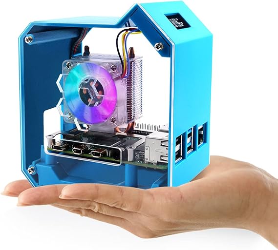 GeeekPi Mini Tower Kit for Raspberry Pi, Pi 4 Case with ICE Tower Cooler, 0.96'' OLED Module, RGB Cooling Fan, Heatsink,GPIO 1 to 2 Expansion Boardfor Raspberry Pi 4B