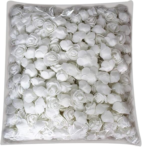 Aland 500Pcs PE Foam Rose Head Realistic Look Real Artificial Flower for DIY Bear Doll Wedding Party House Decor Gift White