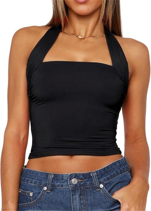 Women's Halterneck Backless Crop Top Sleeveless Sexy Y2K Tank Back Slim Fit Tops