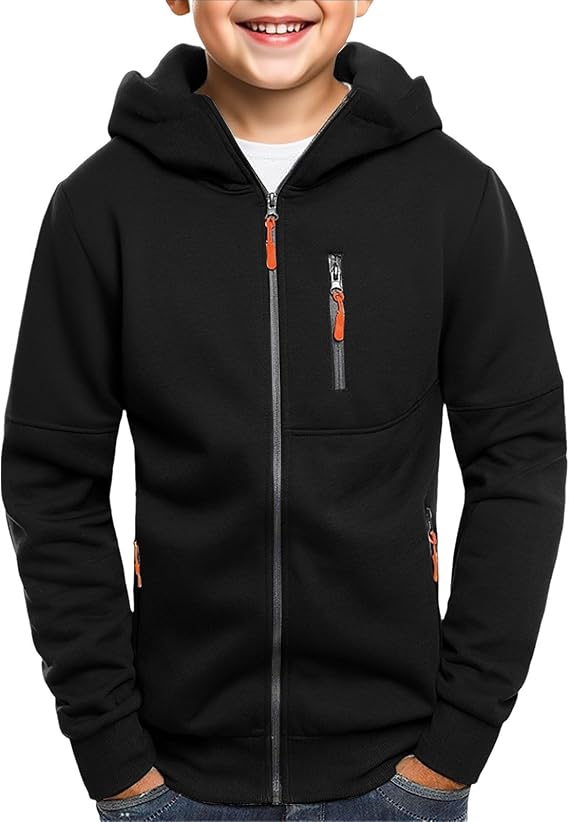 Boys Zip Up Hoodie Jacket Teen Zippered Pockets Sweatshirts Lightweight Fall Winter Jacket Coat Boy's Fashion School