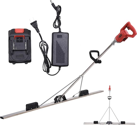 5.9 Ft Concrete Vibrating Tool Power Screed for Concrete Electric Cordless Screed Cement Finishing Vibration Motor Rotation Speed 3000-6000R/Min 21V 60W 2500MA for Achieve Smooth Cement Finishing