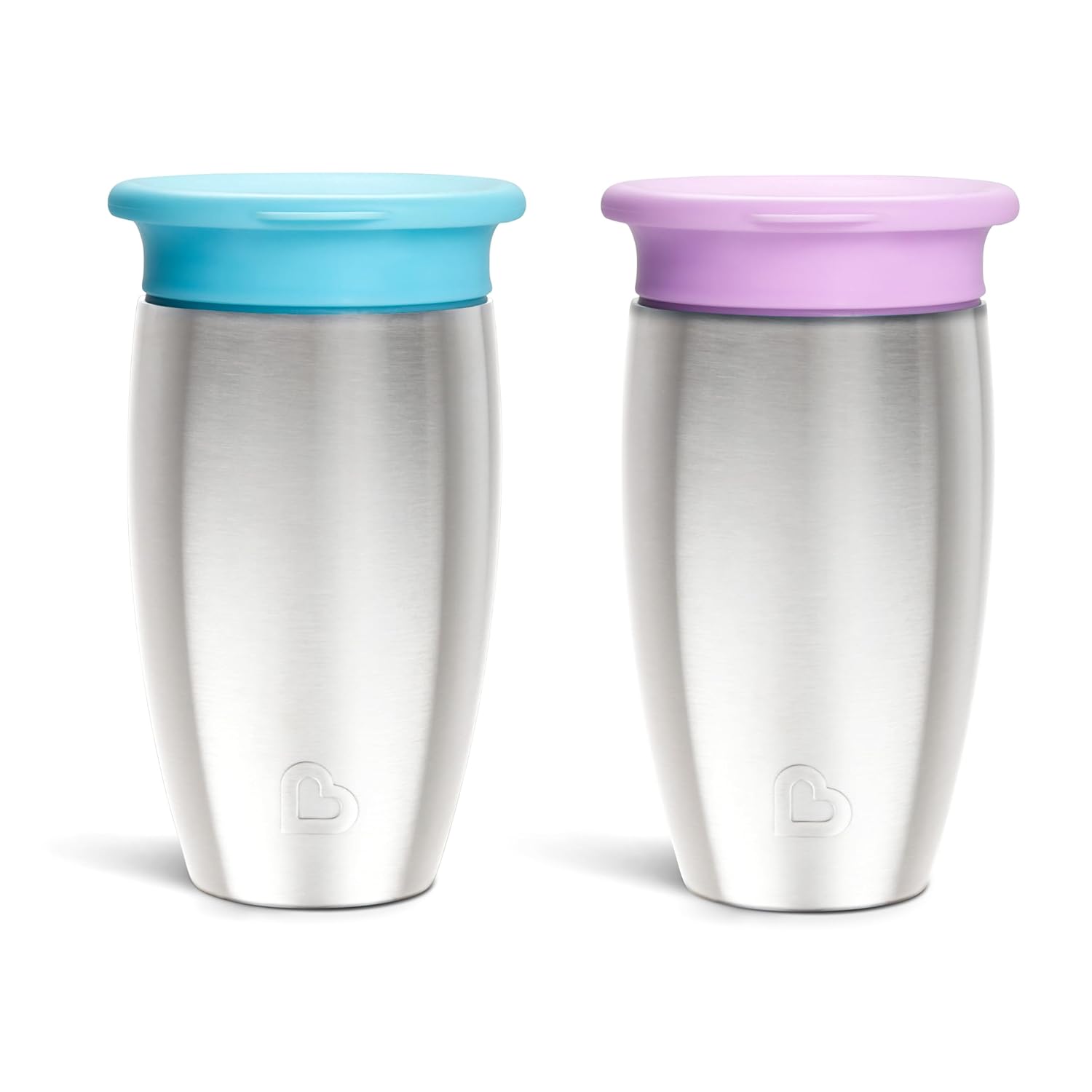 Munchkin Stainless Steel Sippy Cups for Toddlers 1-3, Spill Proof Miracle 360 Cup, Insulated, 10 Ounce, 2 Pack, BluePurple
