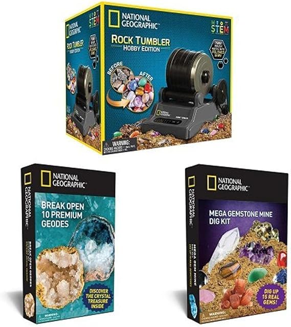 The Ultimate Bundle for Any Rock Lover By National Geographic - Includes Rock Tumbler Kit, 10 Break Your Own Geodes, and a Gemstone Dig Kit!