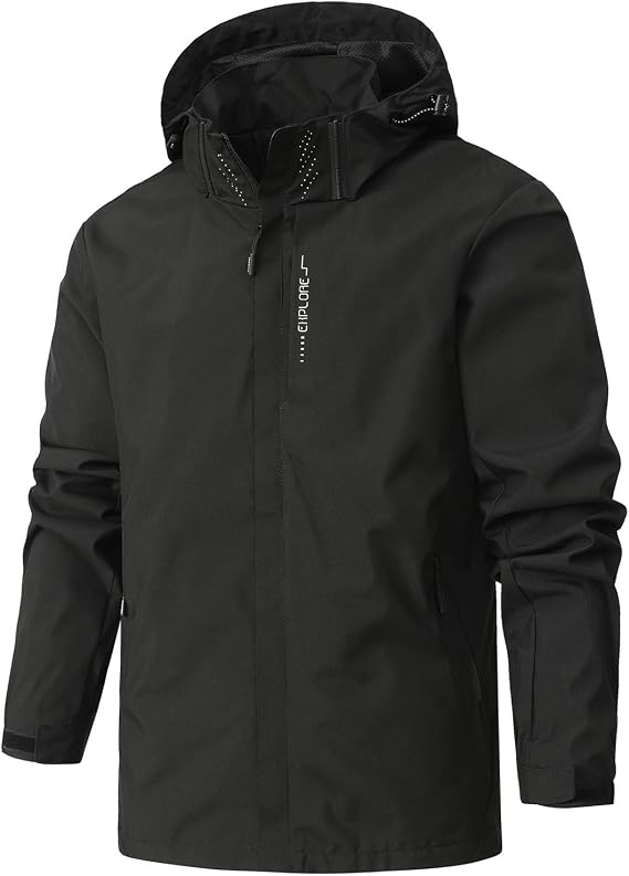AEGJEGVD Waterproof Jackets Men Clearance Solid Full Zip Long Sleeve Detachable Hatwater Hooded Coats Outdoor Sunscreen Windproof Softshell Jackets Fall Winter Comforty Warm Oversized Coats L-5XL