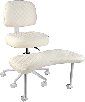 Criss Cross Legged Office Chair with Wheels Adjustable Height Ergonomic Kneeling Chair for ADHD, Meditation & Yoga Active Sitting Desk Chair with 360 Rotating Footrest & Backrest White