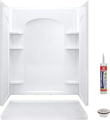Transolid KAS-FLUN6032R-31 60-in x 32-in Low Profile Shower Kit with Right Hand Drain and Aging in Place Backerboards, White