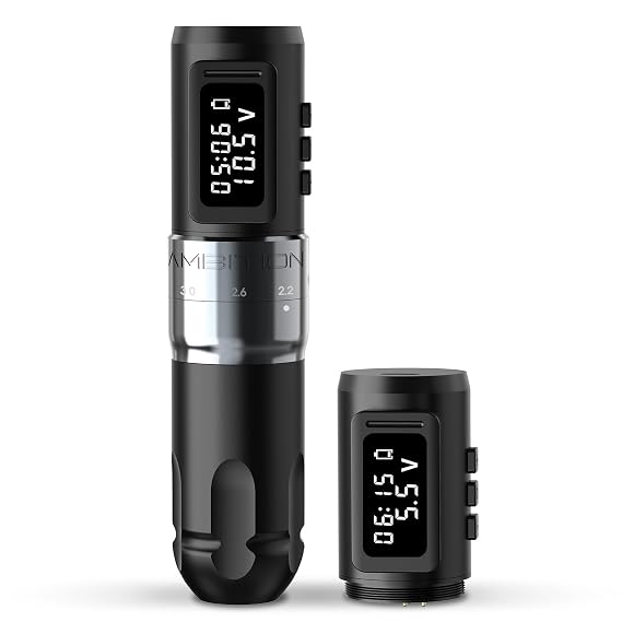 Ambition MARS-U Wireless Tattoo Machine with Adjustable Stroke - Rotary Cartridge Tattoo Machine Pen with Extra 1800mAh Power Coreless Motor Digital LED Display for Professional Tattoo Artist