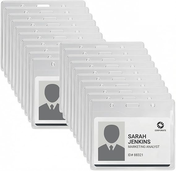 Casmonal 20 Pack Waterproof ID Badge Holders - Clear Resealable Plastic Card Holders for Credit Card, Hospital, School, Nurses, Office, Teachers