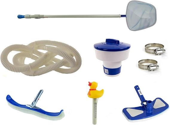 Splash Pools Deluxe Maintenance Kit for Above Ground Swimming Pools | 10-Foot Telescoping Pool Pole | 18' Pool Hose | Vacuum Head | Chlorine Dispenser | Pool Wall Brush