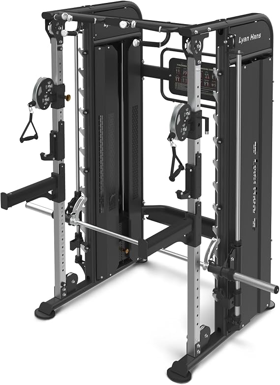 Functional Trainer Smith Machine for Commercial, Multifunctional Cable Crossover Exercise Machine, All in One Home Gym System, Compact Fitness Equipment, Workout Weight Machine for Strength Training