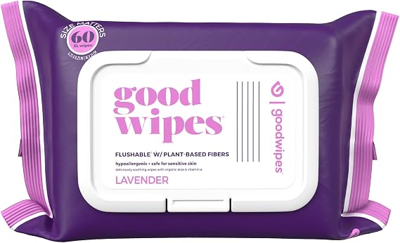 Goodwipes Flushable Butt Wipes, Lavender Scent with Botanicals, Dispenser for At-Home Use, with Aloe, Septic and Sewer Safe & Never Dries Out (60 Count)