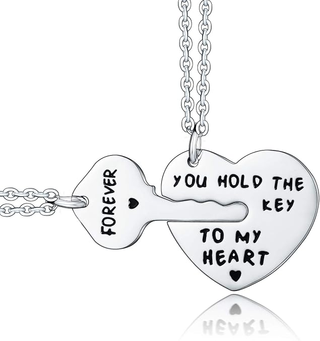 2PCs Couples Necklaces, Couple Necklace Set, Gifts for Girlfriend Wife, Personalized Couples Jewelry - You Hold The Key to My Heart Forever