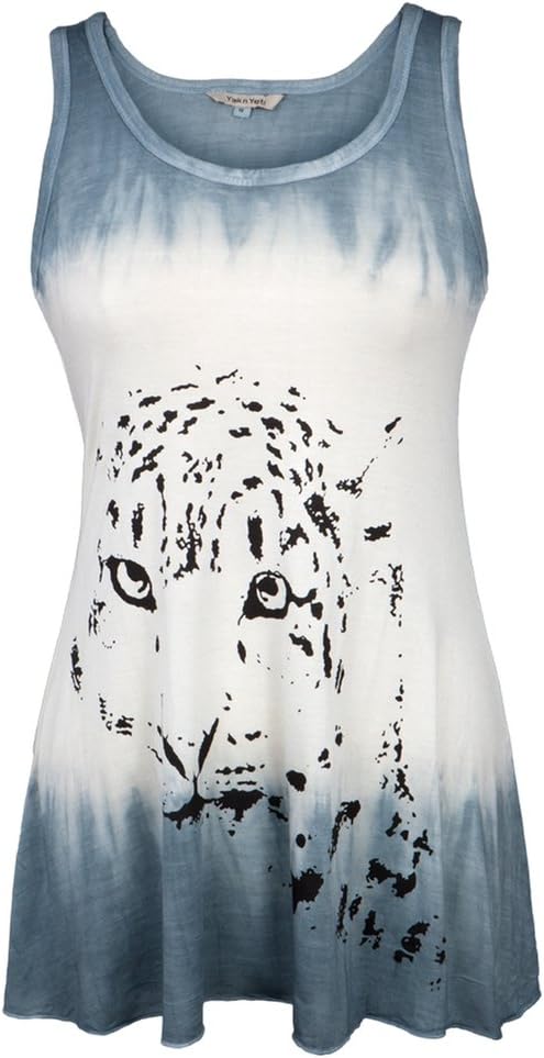 Tiger Profile Blue Tie-Dye Juniors Tank Top - Large