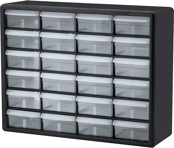 Akro-Mils 10124 24-Drawer Plastic Drawer Storage Cabinet for Garage Organization, Teacher Toolbox, Makeup Organizer, and More, 50.8 cm W x 16 cm D x 40.6 cm H, Black