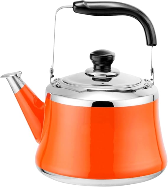 Tea Kettle Stovetop, Whistling Tea Pot 304 Food Grade Stainless Steel Teapot for Stove top, Loud Whistle Kettle for Tea, Coffee, Milk (Orange, 1.5L)