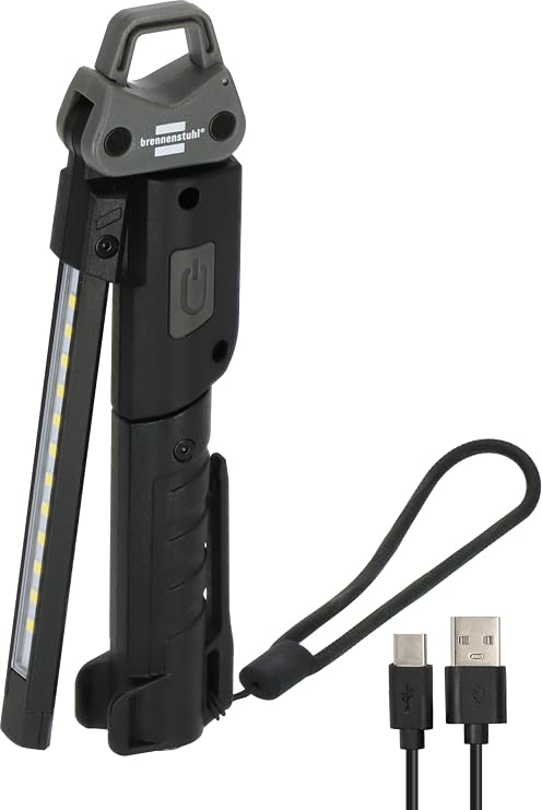 Brennenstuhl HL 400 AC/LED pilli atölye lambası, entegre pilli (400 lm, 3 ayrı açılıp kapatılabilir ışık kaynağı, katlanabilir, maksimum 6 saat, USB C şarj kablosu dahil) [Enerji Sınıfı F]
