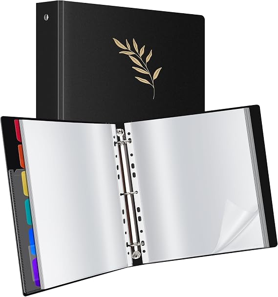 Uquelic Presentation Ring Binder, A4 Display Folder with 80 Punched Pockets and 6 Divider Pages, Display File Plastic Sleeves for Documents,