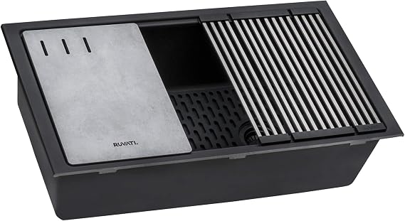 Ruvati 33-in Black Granite Undermount Workstation Kitchen Sink - RVG2302BK