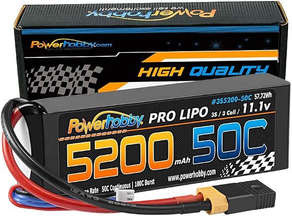 PowerHobby 3S 11.1V 5200mAh 50C Lipo Battery W XT60 Plug + Adapter 3-Cell Compatible with : Slash 4x4 4WD 2WD Stampede Rustler E-Revo E-Maxx Spartan M41 X-Maxx Brushless VXL