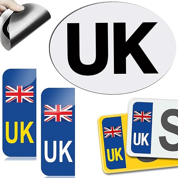 UK-Car-Stickers for Europe Number-Plate-Stickers Magnetic-car-sticker Regulation Size(4PC UK Oval + 6PCS Union Jack Number Plate Stickers for European Roads, No Blow off, No Scratching)