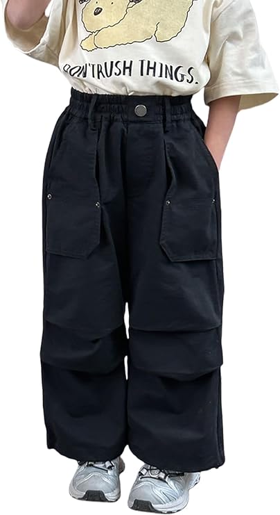 ACESTAR Girls Parachute Pants Elastic Waistband Wide Leg Pants Kids Ruched Baggy Cargo Pants for Girls 3-10 Years