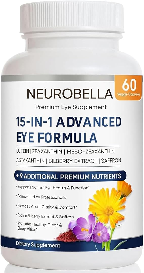 Neurobella Eye Formula, 15 in 1 Daily Eye Wellness Supplement with Lutein Zeaxanthin Bilberry & Vitamins, Clean Capsule Formula for Adult Wellness Routine (1)