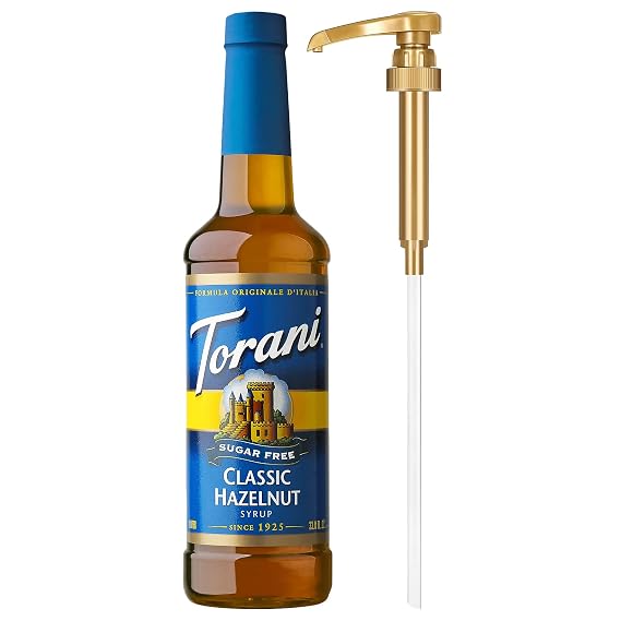 Coffee Syrup, Sugar Free Classic Hazelnut Flavored Syrup for Drinks, Pump Included, 25.4 Fl Oz