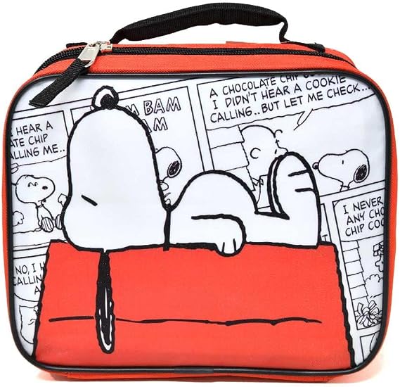 Fast Forward Kids Insulated Lunch Bag with Handle Peanuts Snoopy Rectangle Lunch Bag Design Reusable Soft Cooler Lunch Box for Boys & Girls, School, Daycare & Travel