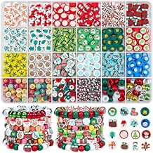 Gionlion Christmas Beads Bracelet Making Kit, 800 Pcs Polymer Clay Beads Jewelry Kit for Girls, Holiday DIY Craft with Christmas Crafts Charms, Perfect Stocking Stuffer for Kids