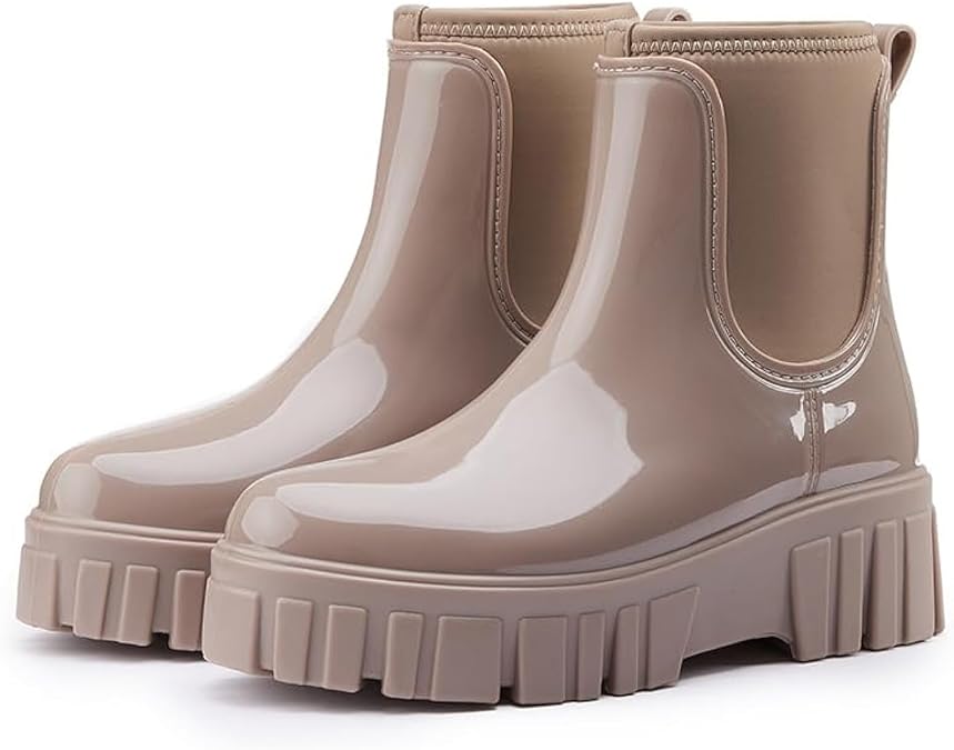 Gets Womens Rain Boots, Waterproof Platform Rubber Chelsea Rainboots, Comfortable Short Shoes Ankle Garden Boots for Outdoor Work
