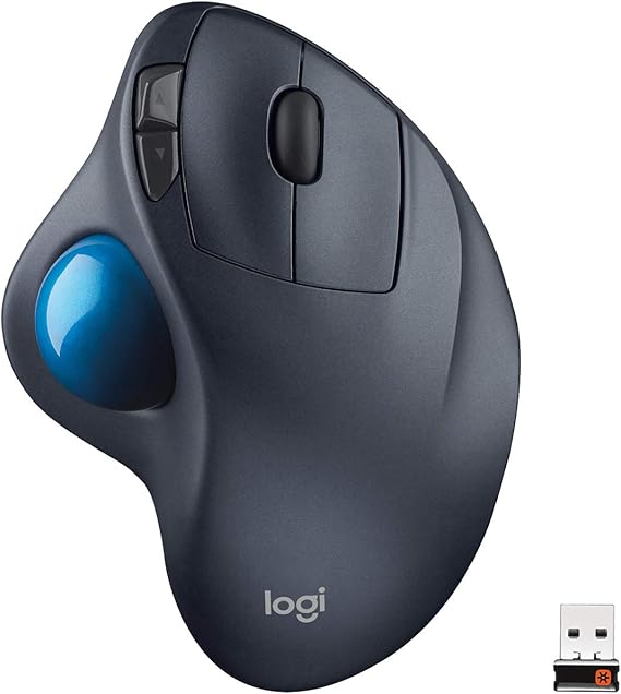 Logitech M570 Wireless Trackball Mouse Ergonomic Design with Sculpted Right-Hand Shape, Compatible with Apple Mac / Microsoft, USB Unifying Receiver, Dark Gray