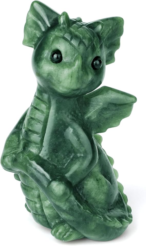 gemshan Jade Dragon Statue Gift - Hand Carved Stone Figurines Decorative Ornaments for Garden Living Room, Bedroom, Office Desktop