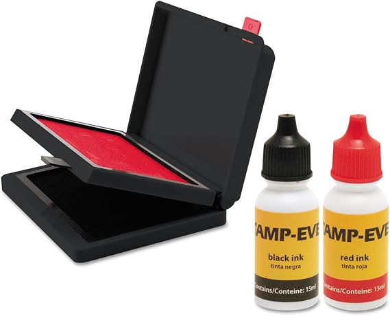 Trodat Stamp-Ever 2-Color Stamp Pad with Ink Refill, 4" x 2.38", Red/Black