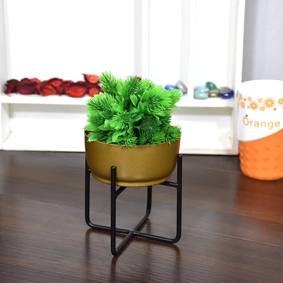 Rugsotic Carpets Handmade 100% Iron Round Modern Gold Coated Color Planters Pot 5.2 x 4.8 x 4.8 Inches