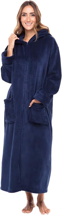 ADR Women's Oversized Plush Fleece Hooded Robe, Zipper Bathrobe