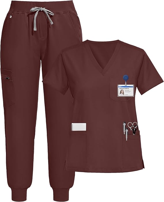 Scrubs for Women Set, V-Neck Jogger Set | With 9 Pockets, Soft Stretch Fabric, Yoga Waistband, Secure Zip Storage, Breathable, Wrinkle-Resistant, Easy Care, Daily Wear