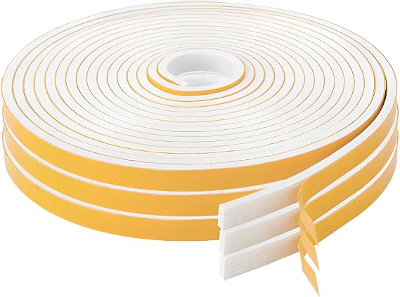 Sealing Tape Self-Adhesive Rubber Seal for Doors Windows 12 mm (W) x 3 mm (D) / 15 m (L) Closed Cell Sealing Tape with High Density for Anti-Cold Wind Noise and Collision (White)
